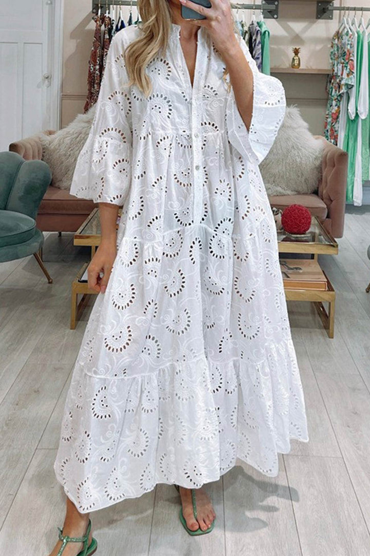 Florence - Bohemian Embroidered Cotton Maxi Dress