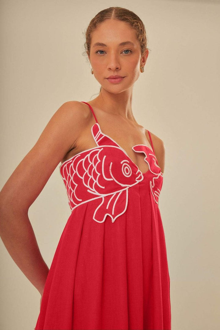 Audrey - Goldfish Embroidered Maxi Slip Dress