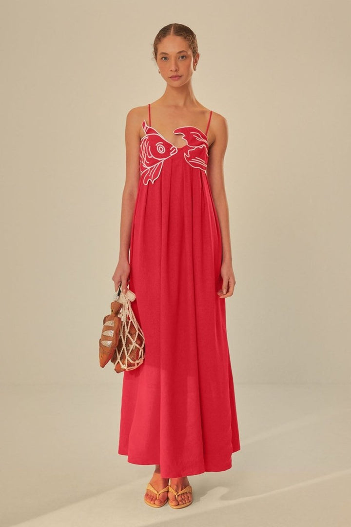 Audrey - Goldfish Embroidered Maxi Slip Dress