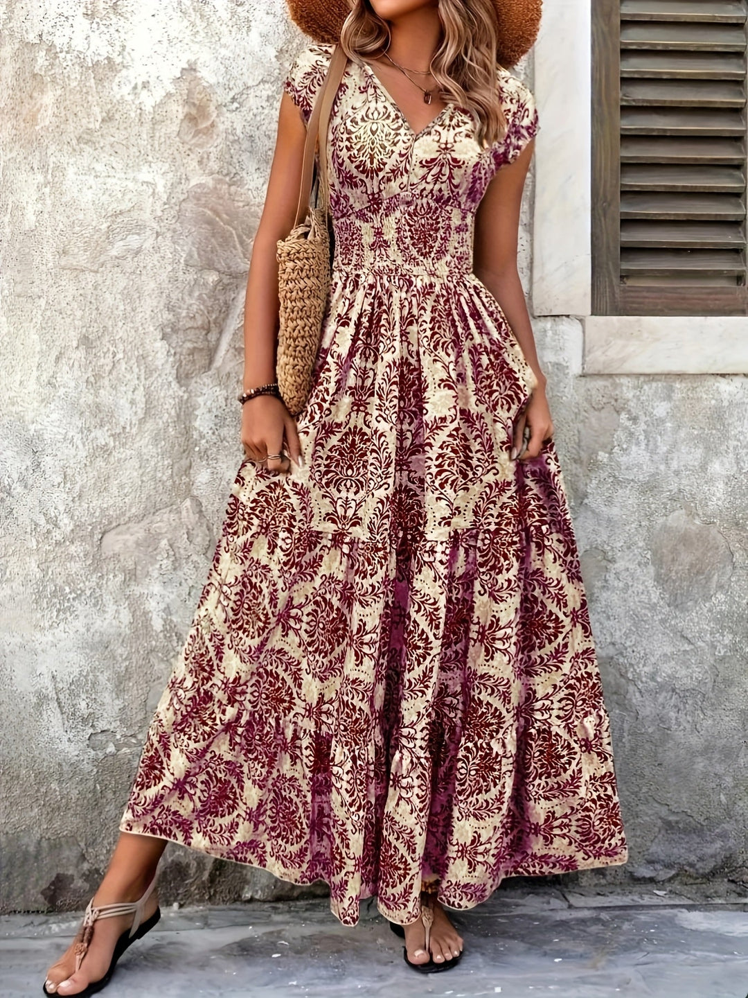Arianna – Boho V-Neck Maxi Dress