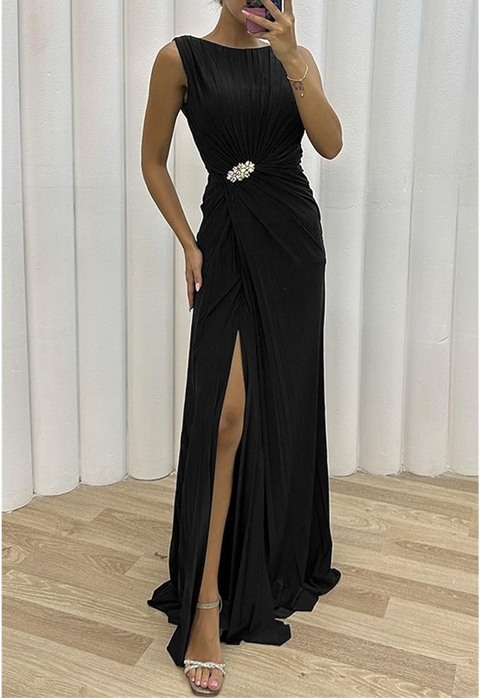 Deena - Embellished Slit Evening Maxi Dress