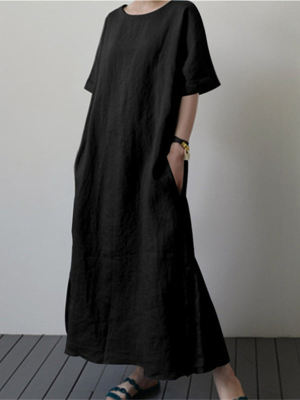 Nell - Loose Dress with Belt and Side Slit (Plus Size Available)