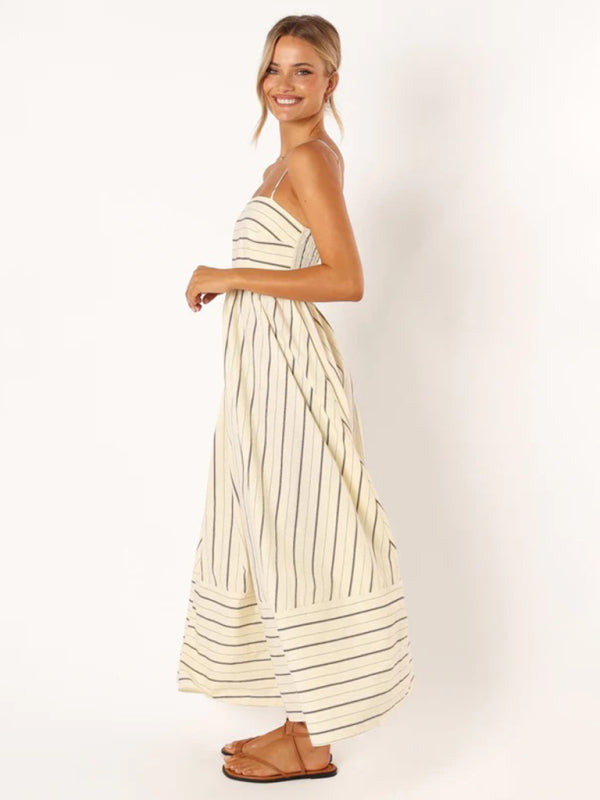 Jade - Striped Maxi Dress with Sleeveless Backless Design