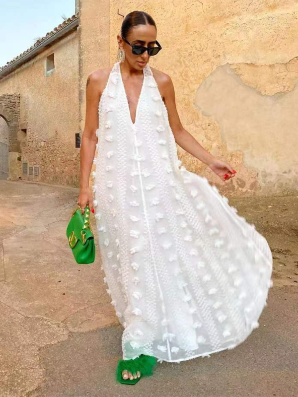 Aria - Three-Dimensional Floral Halter Maxi Dress